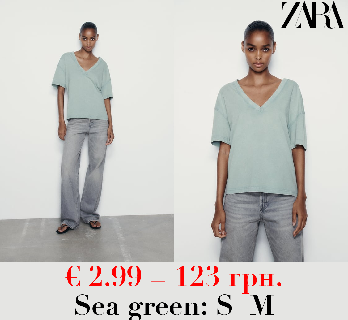 FADED-EFFECT V-NECK T-SHIRT