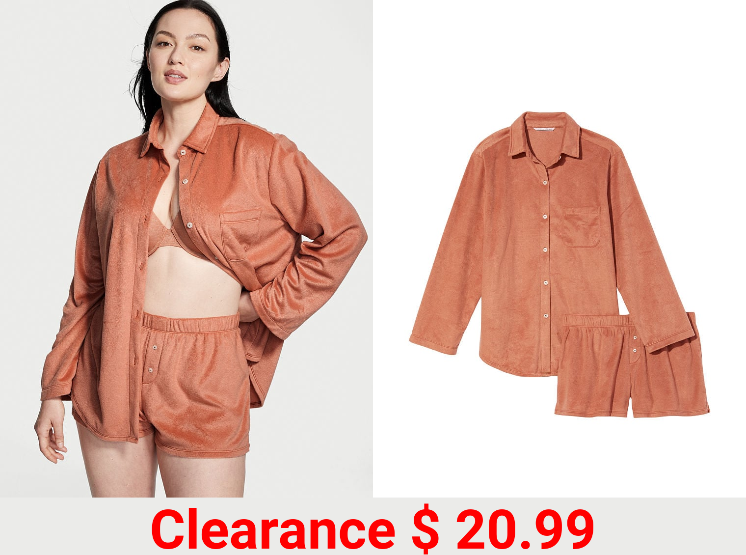 Cozy Fleece Long-Sleeve Short Pajama Set