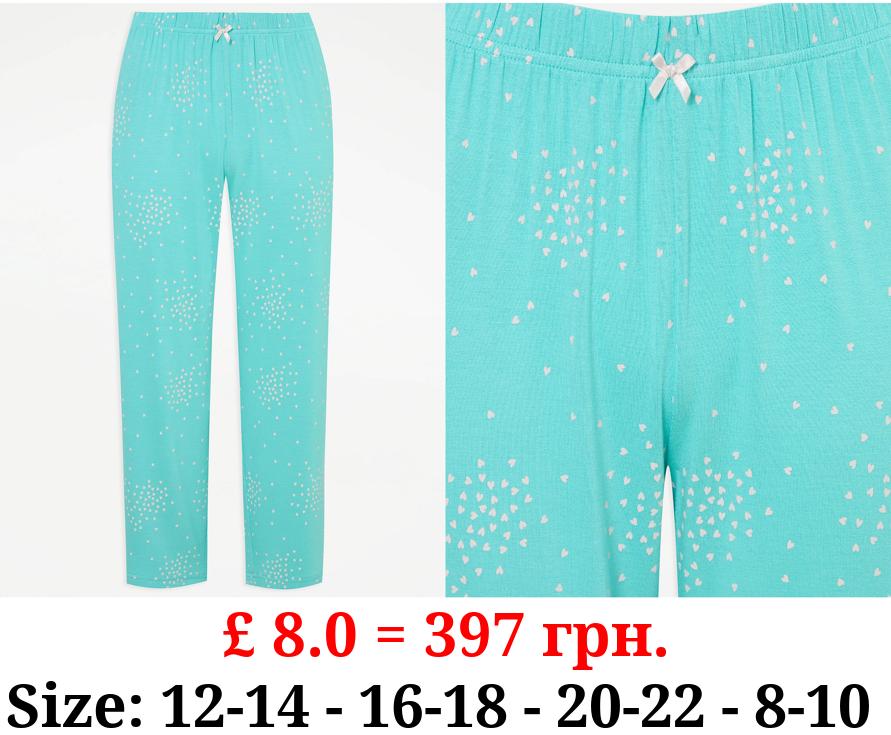 Aqua Heart Print Cropped Pyjama Bottom