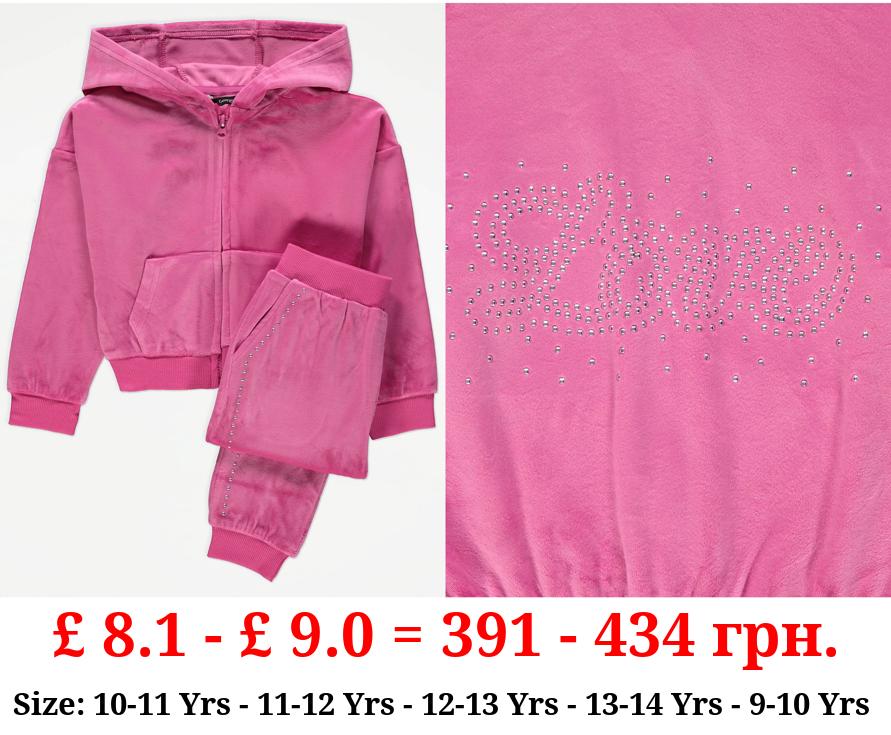 Pink Sparkle Velour Hoodie and Jogger Outfit