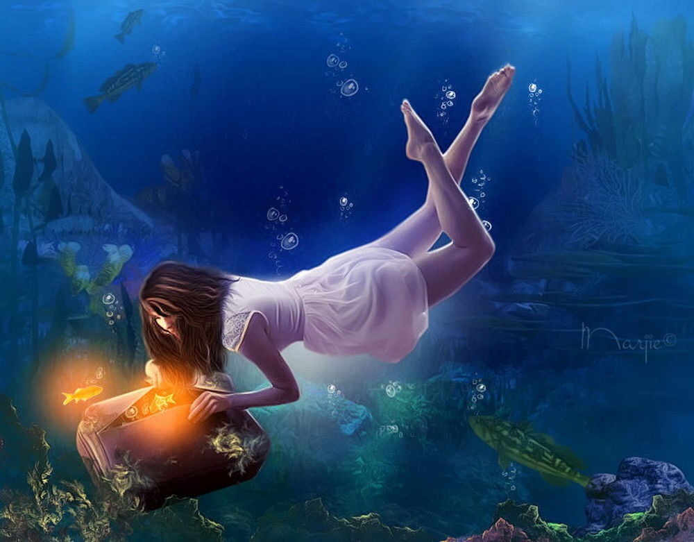 Глубины души 5 букв. Под водой фэнтези. Девушка под водой. Русалка под водой. Под водой арт.