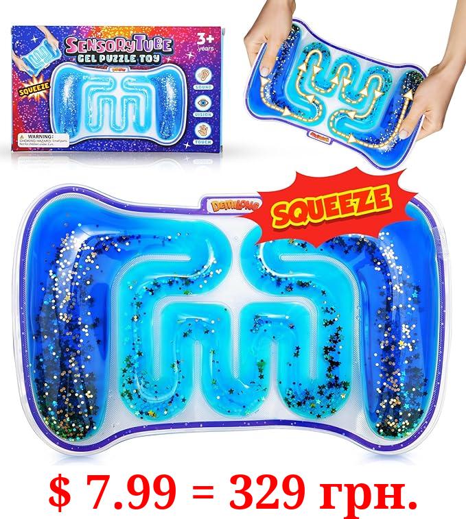 Squishy Sensory Toys for Kids - Fidget Toy Sensory Tube Filled with Colorful Goo, Glitter, Calming Toys for Kids with Autism, ADHD - Goodie Bag Stuffers, Fidgets for Classroom, Kids Prize(9'' X 5''