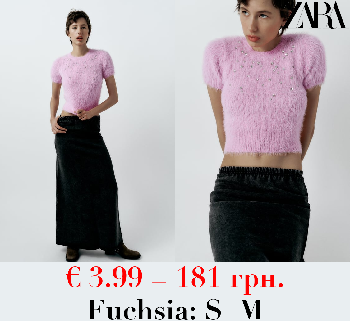 FAUX FUR SWEATER WITH RHINESTONES