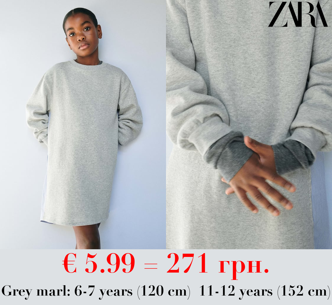 CONTRAST PLUSH DRESS WITH STRIPES