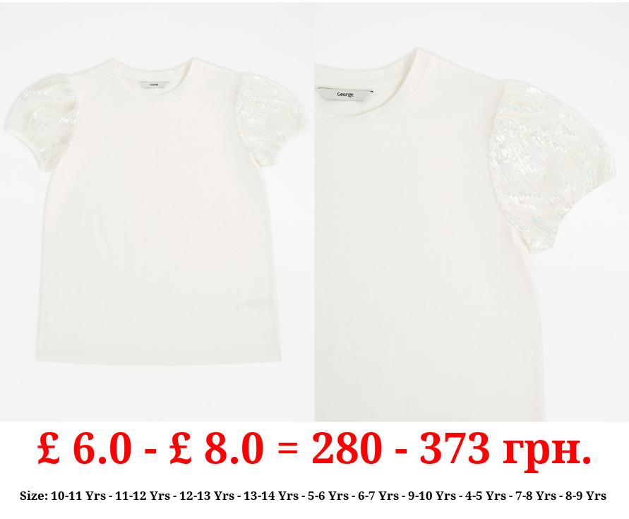 White Sequin Short Sleeve Top