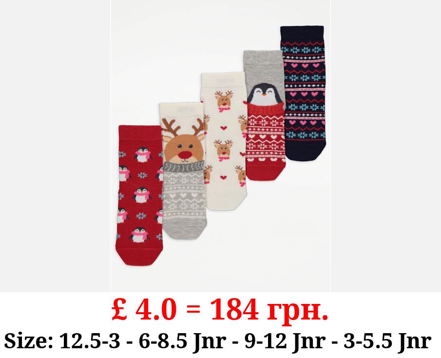 Fairisle Christmas Cotton Rich Ankle Socks 5 Pack