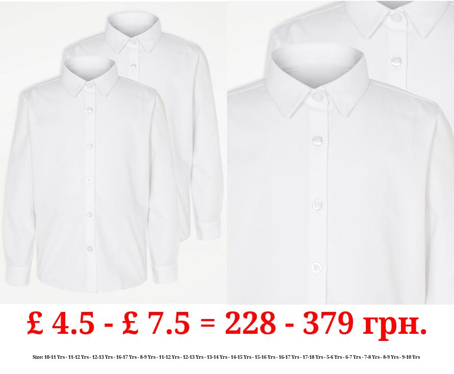 Girls White Long Sleeve School Shirts 2 Pack