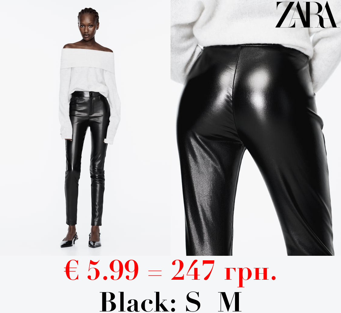 WAXED-EFFECT LEGGINGS WITH METAL BUTTON