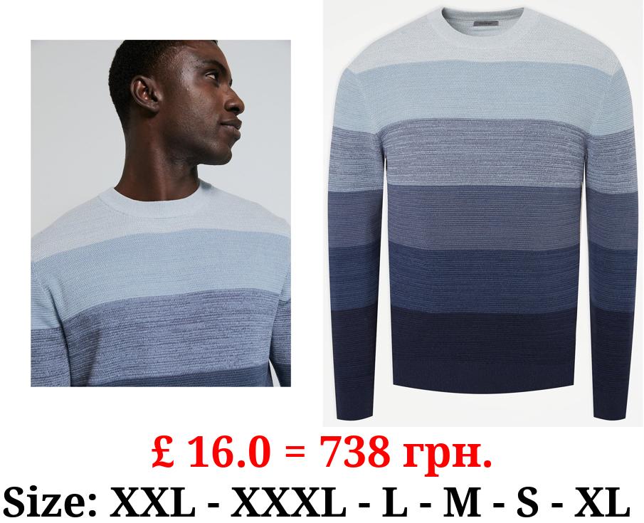 Blue Ombre Crew Neck Knitted Jumper
