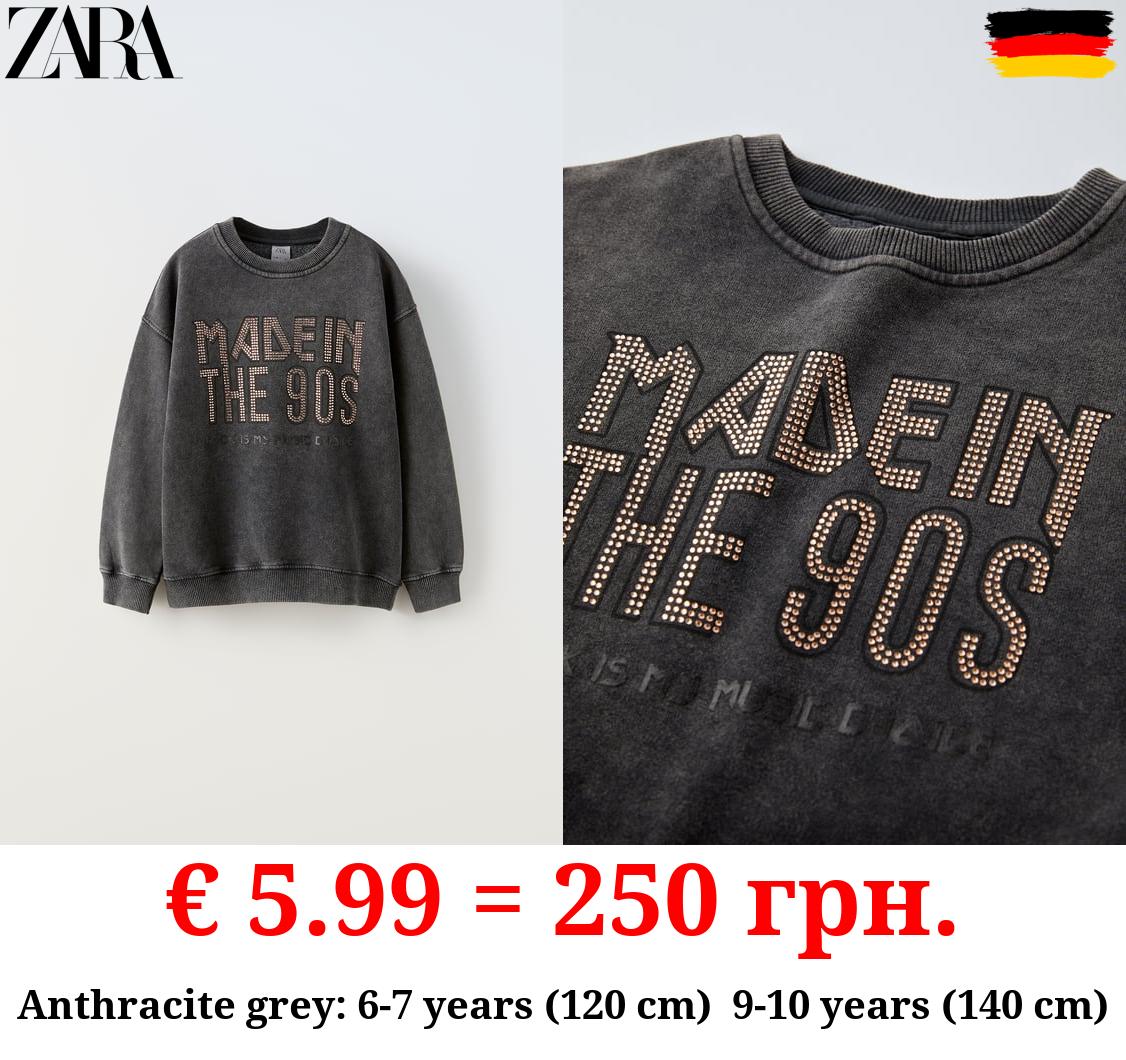 SWEATSHIRT WITH RHINESTONE SLOGAN