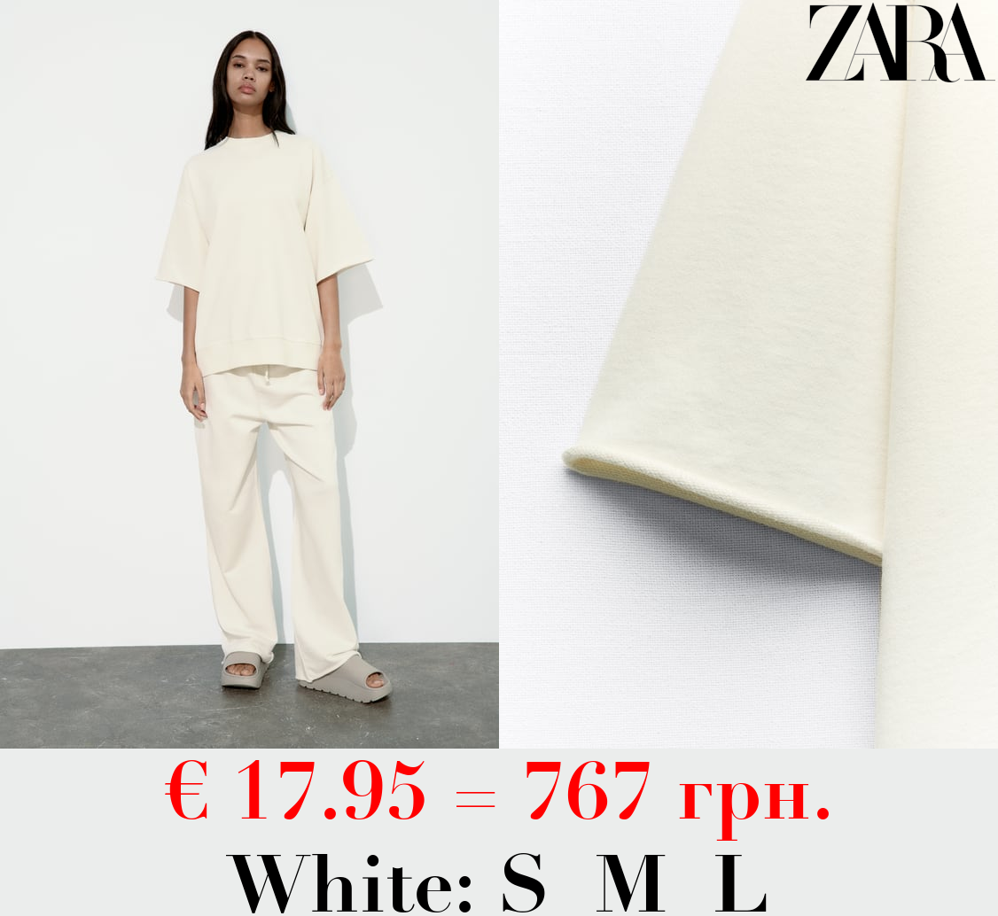 FADED-EFFECT SHORT SLEEVE PLUSH SWEATSHIRT