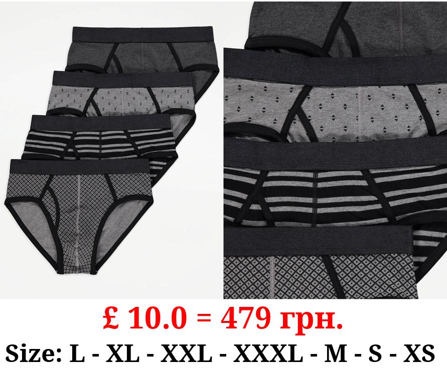 Grey Patterned Briefs 4 Pack
