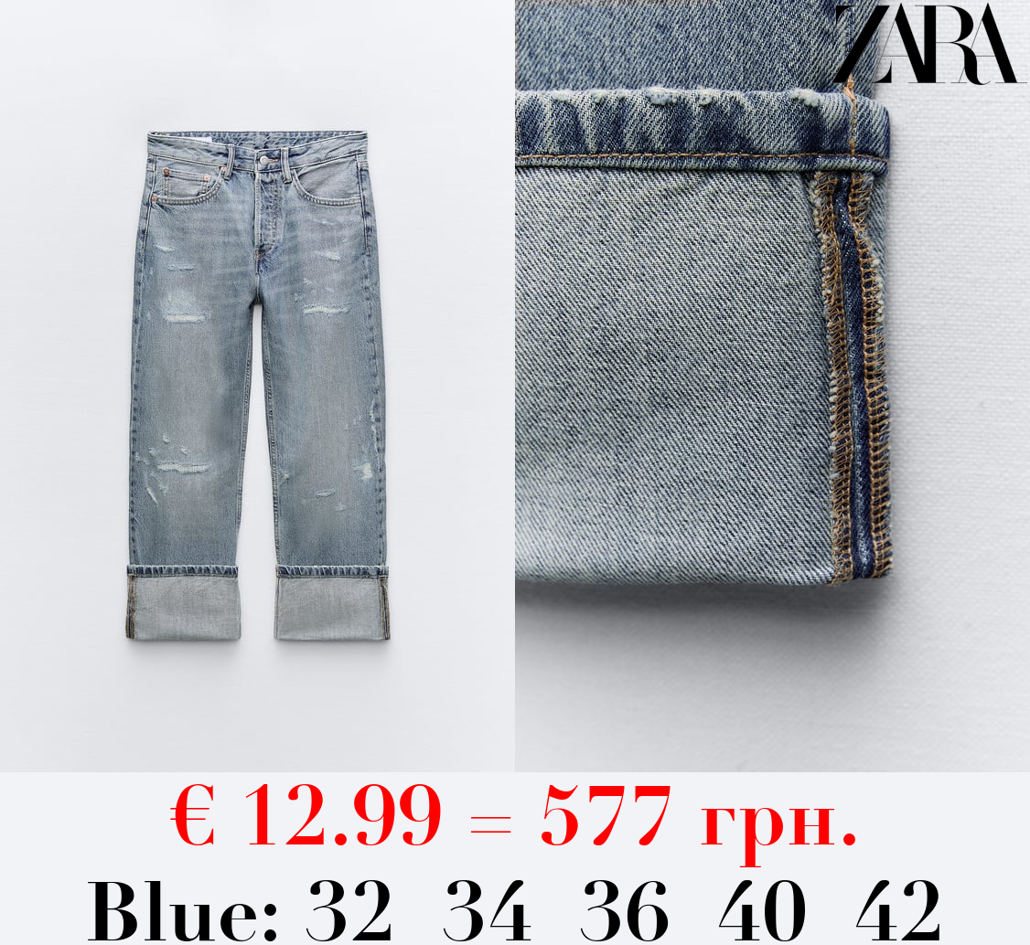 TRF MID-RISE FOLDED BOYFRIEND JEANS WITH RIPS