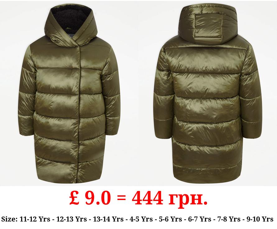 Green Shiny Longline Padded Coat