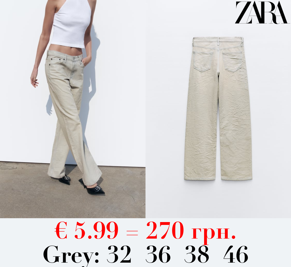 TRF CREASED-EFFECT COATED MID-RISE JEANS