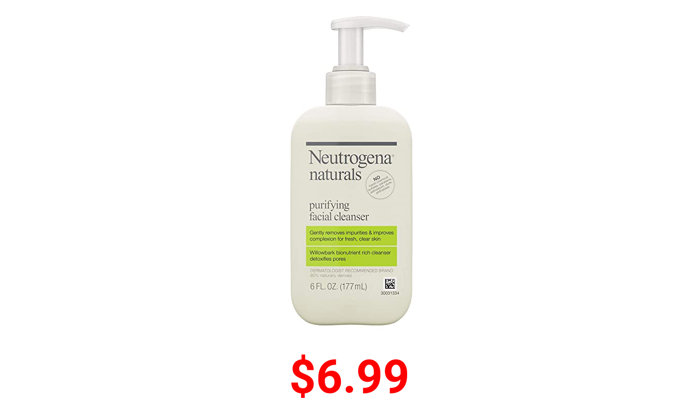 Neutrogena Naturals Purifying Daily Facial Cleanser with Natural Salicylic Acid from Willowbark Bionutrients, Hypoallergenic, Non-Comedogenic & Sulfate-, Paraben- & Phthalate-Free, 6 Fl Oz