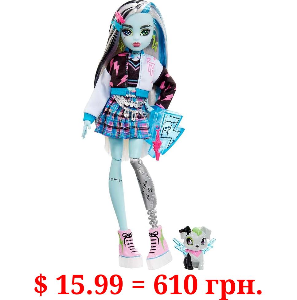 Monster High Doll, Frankie Stein with Accessories and Pet, Posable Fashion Doll with Blue and Black Streaked Hair