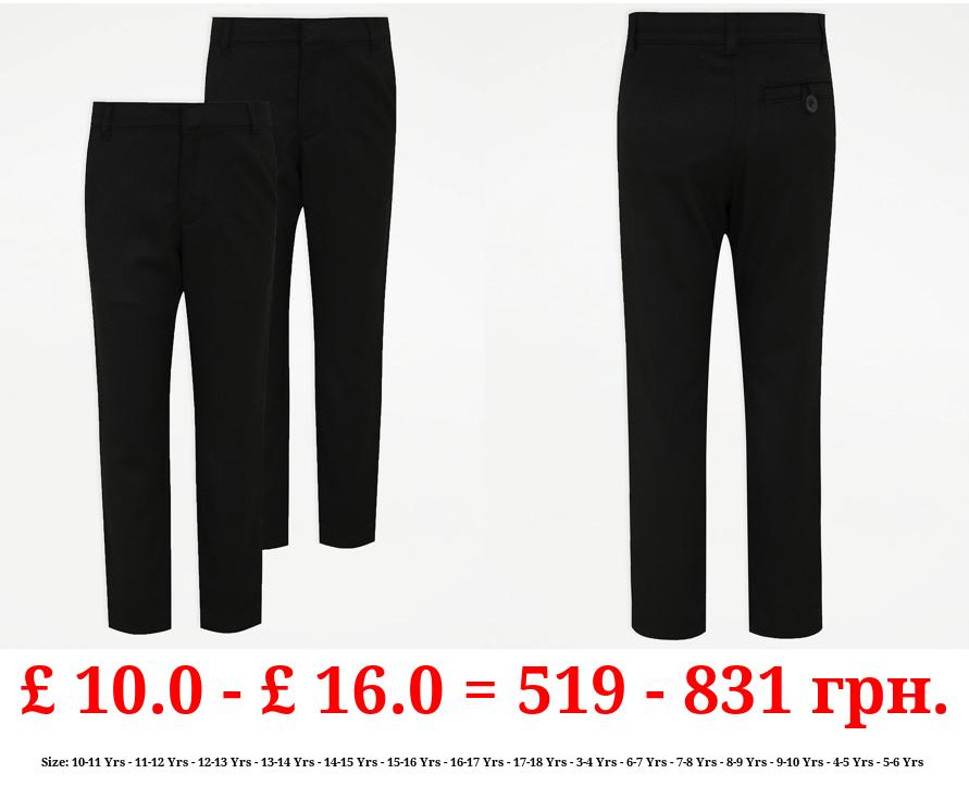 Boys Black Skinny Leg School Trousers 2 Pack