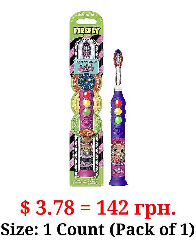 Firefly Ready Go Light Up Timer Toothbrush, L.O.L. Surprise!, Premium Soft Bristles, 1 Minute Timer, Less Mess Suction Cup, Battery Included, Easy Storage, Dentist Recommended, Ages 3+, 1 Pack