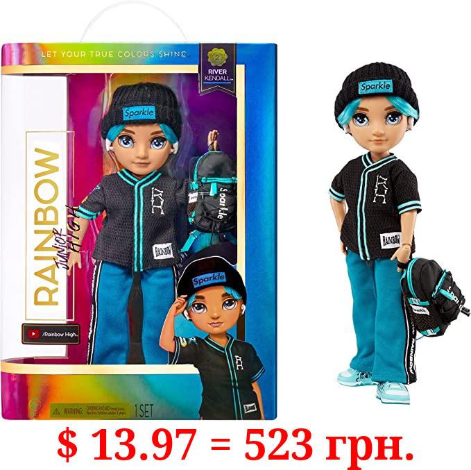 Rainbow High Jr High Series 2 River Kendall- 9" Teal Posable Fashion Doll with Designer Accessories and Open/Close Backpack. Great Toy Gift for Kids Ages 6-12 Years Old & Collectors