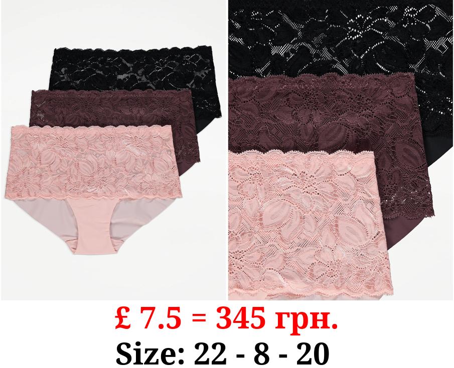 Lace Bandeau Midi Knickers 3 Pack