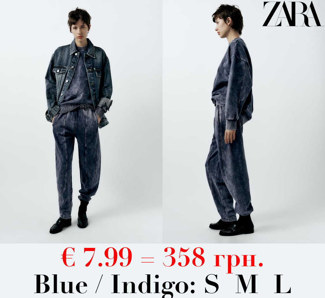 FADED-EFFECT CARROT FIT PLUSH TROUSERS