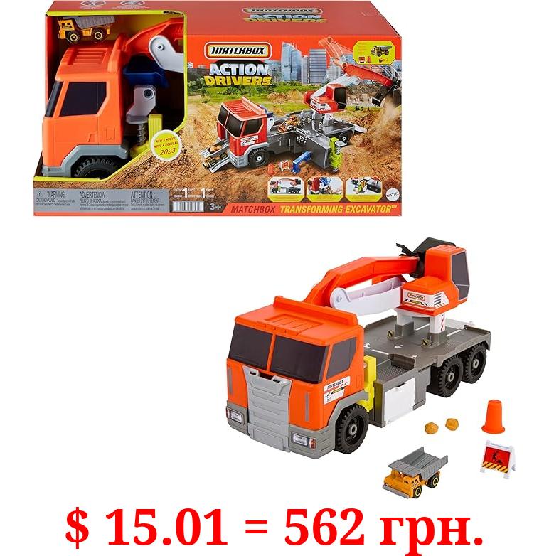 Matchbox Action Drivers Matchbox Transforming Excavator, Large-Scale Toy Truck & Playset with 1:64 Scale Vehicle & 4 Construction-Themed Accessories