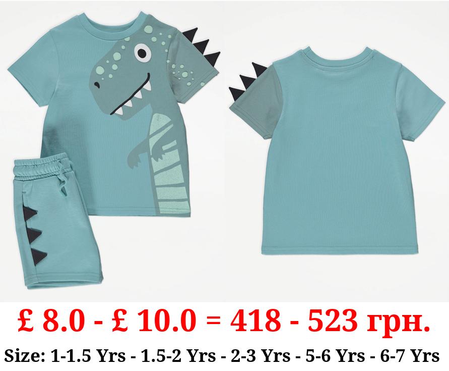 Teal Dinosaur Spike T-Shirt and Shorts Outfit