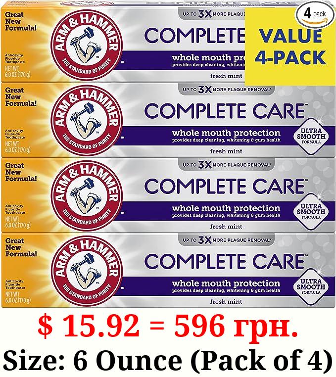 Arm & Hammer Complete Care Toothpaste, Fresh Mint Flavor, Whole Mouth Protection, 6.0oz (4-Pack)
