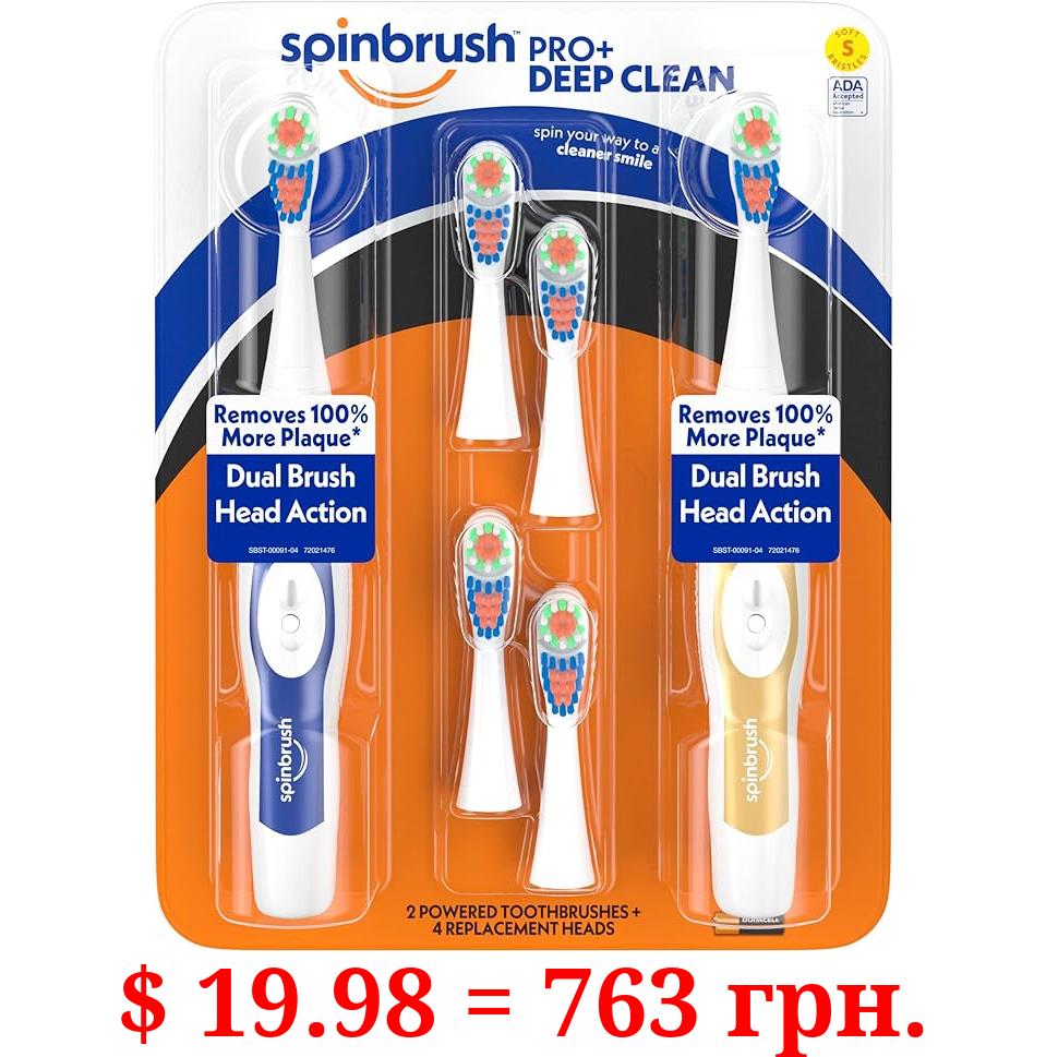 Arm & Hammer Pro+ Deep Clean Value Pack, Battery Toothbrush for Adults, 2 Brushes & 4 Replacement Heads