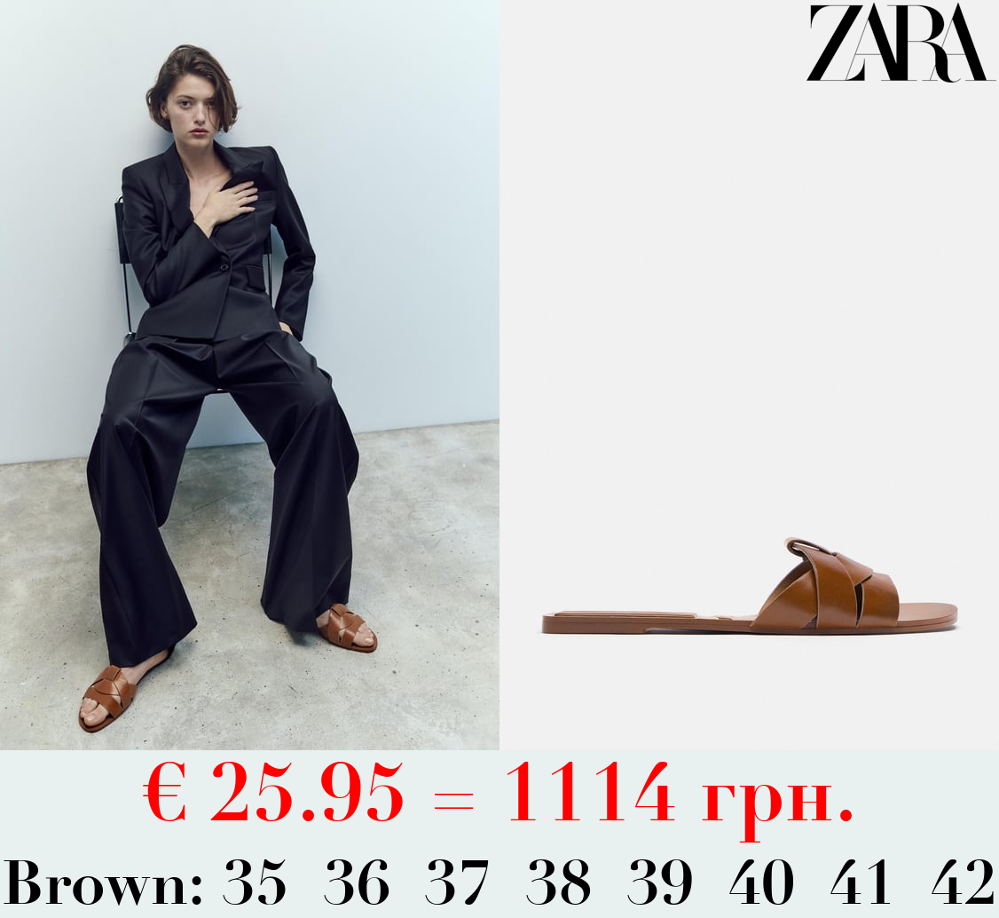 FLAT CRISS-CROSS LEATHER SLIDER SANDALS