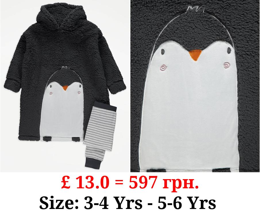 Grey Penguin Snuggle Hoodie and Pyjama Bottoms