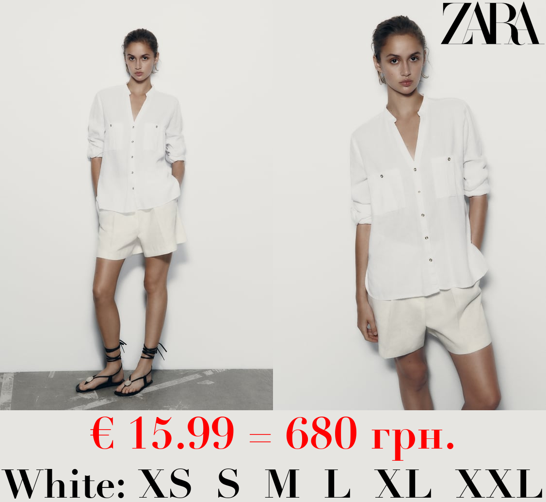 ROLL-UP SLEEVE LINEN BLEND SHIRT