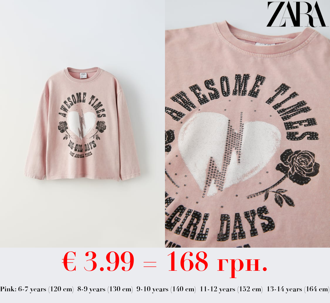 ACID WASH T-SHIRT WITH RHINESTONES