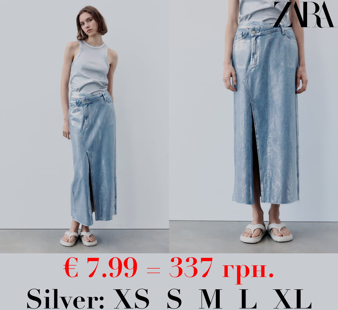 TRF ASYMMETRIC DENIM METALLIC SKIRT