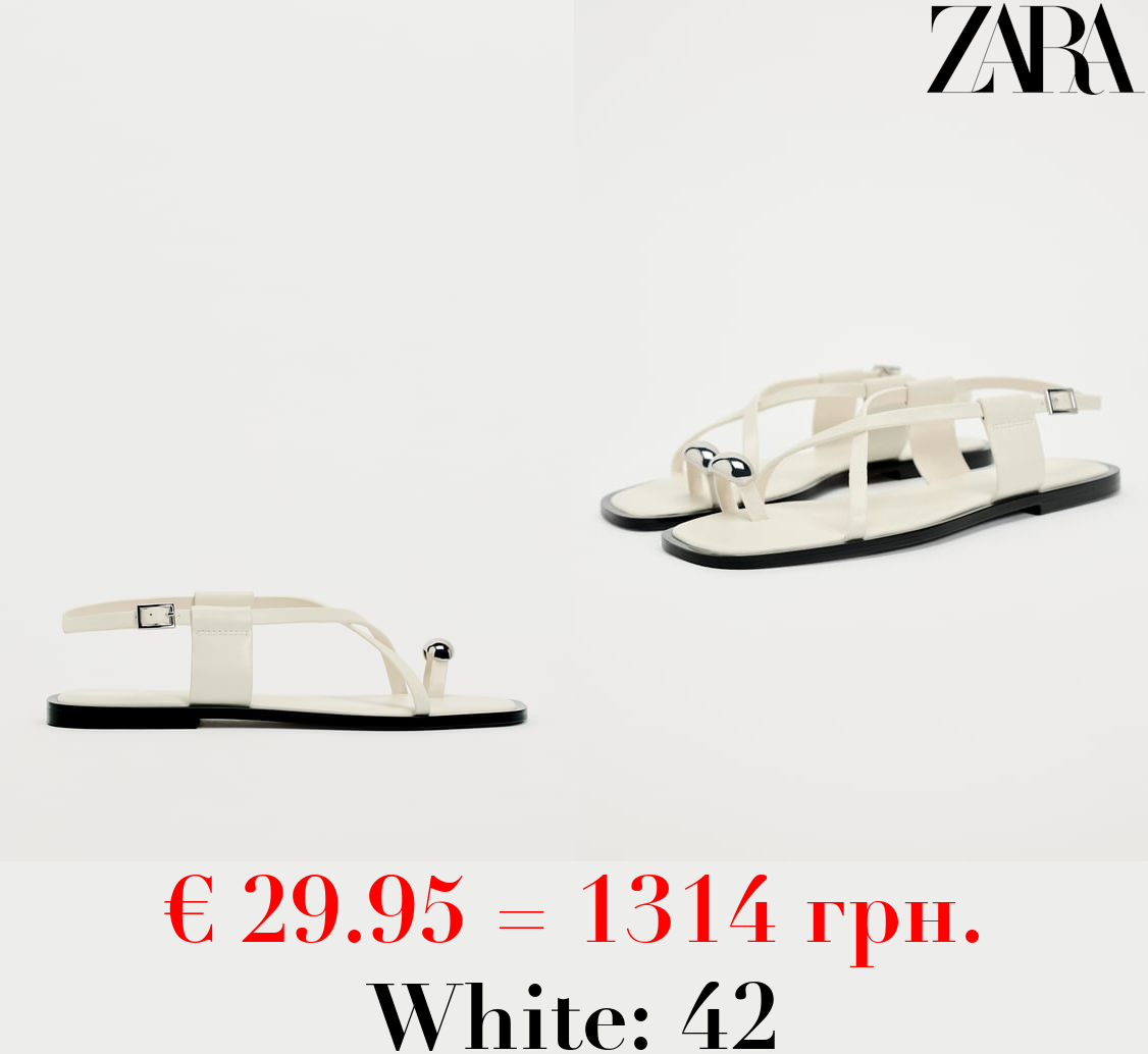 STRAPPY FLAT SLIDER SANDALS WITH METAL EMBELLISHMENT