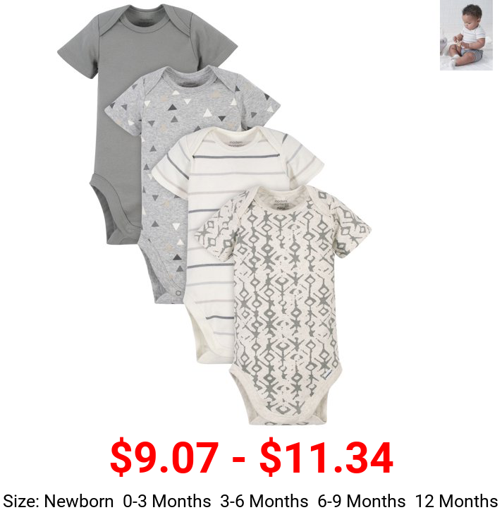 Modern Moments by Gerber Organic Baby Boys Bodysuits, 4 Pack Newborn-12 Months