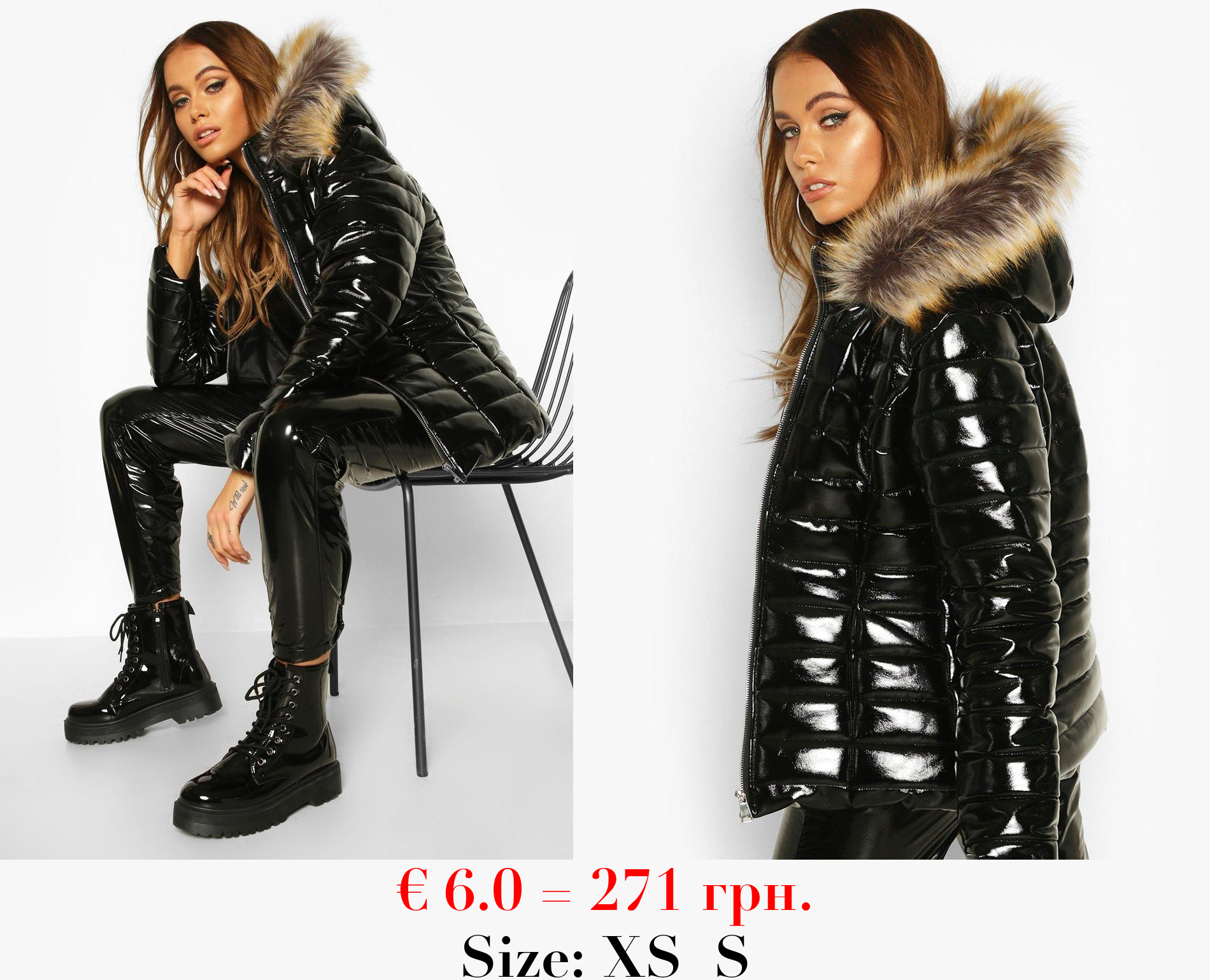 High Shine Faux Fur Trim Puffer Jacket