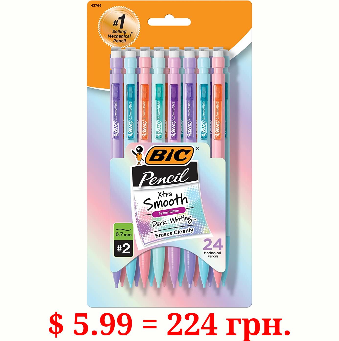 BIC Xtra Smooth Mechanical Pencil, Medium Point (0.7mm), Fun Pastel Color Pencils, Back to School, 24 Count