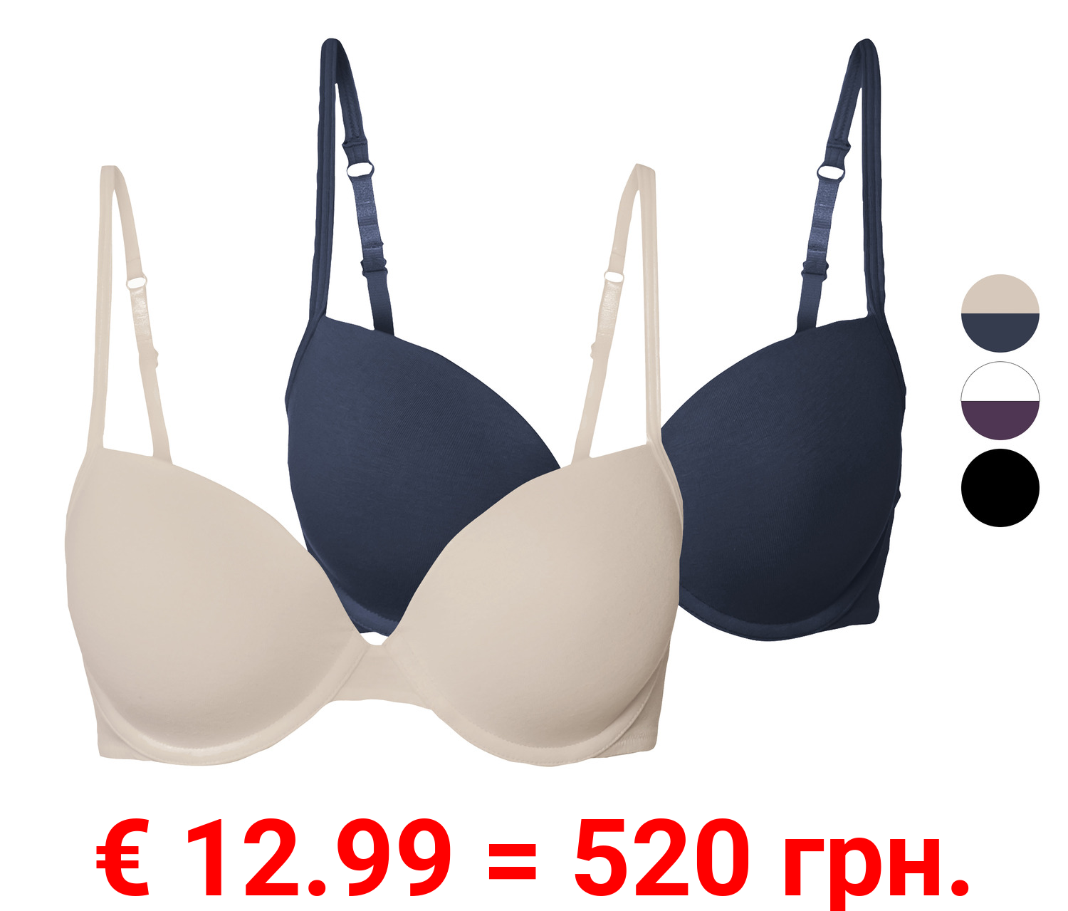 esmara® Damen Bügel-BHs, 2 Stück, mit gepaddeten Cups