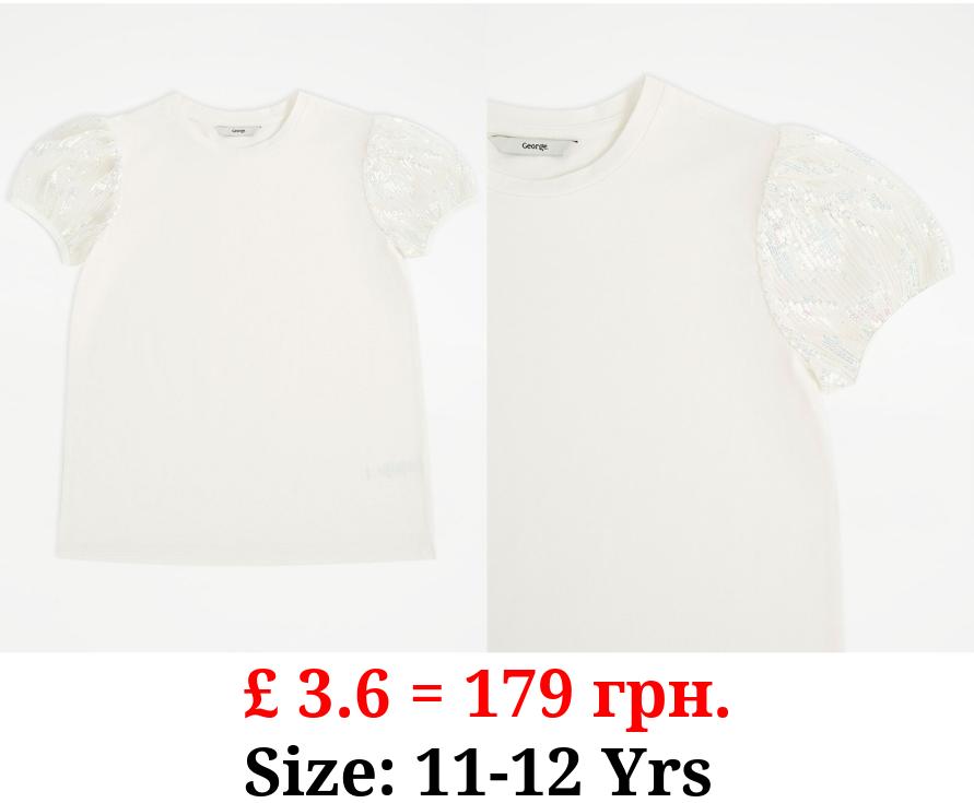 White Sequin Short Sleeve Top