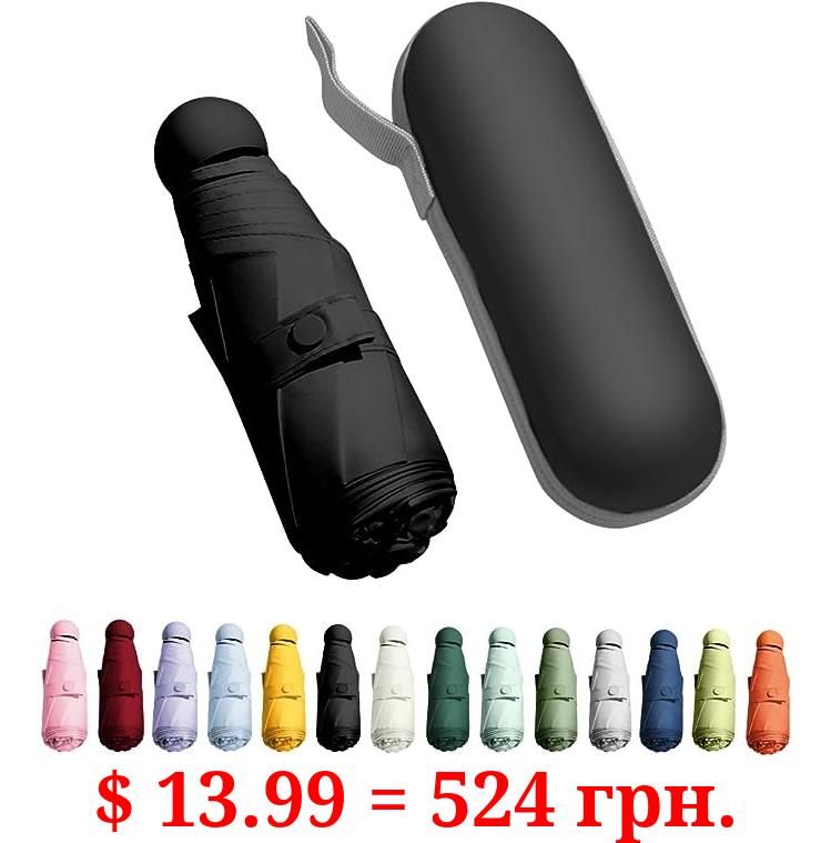 Trenovo Travel Umbrella - Mini Folding Compact Umbrella with Case, 8 Ribs Lightweight Portable Umbrella, Small Sun & Rain Pocket Umbrella for Girls and Women