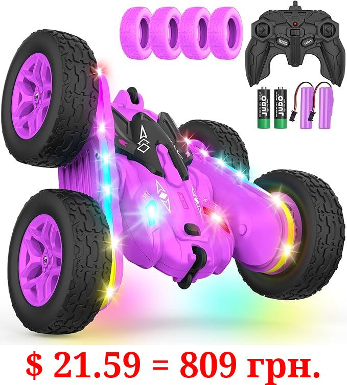 Terucle Remote Control Car, Rc Cars Stunt Car Toys New Upgraded Strip Lights and Headlights Car Toys Double-Sided 360° Rotating 4WD Rc Drift Truck for Boys Girls Birthday Gift (Purple)