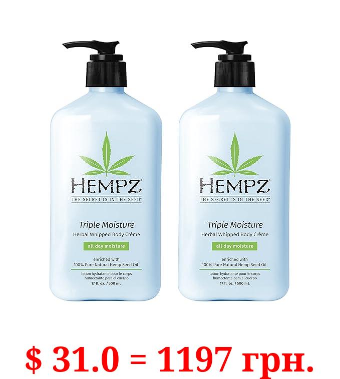 Hempz Triple Moisture Herbal Whipped Body Crème Lotion Moisturizer, 17 Fl Oz (Pack of 2)