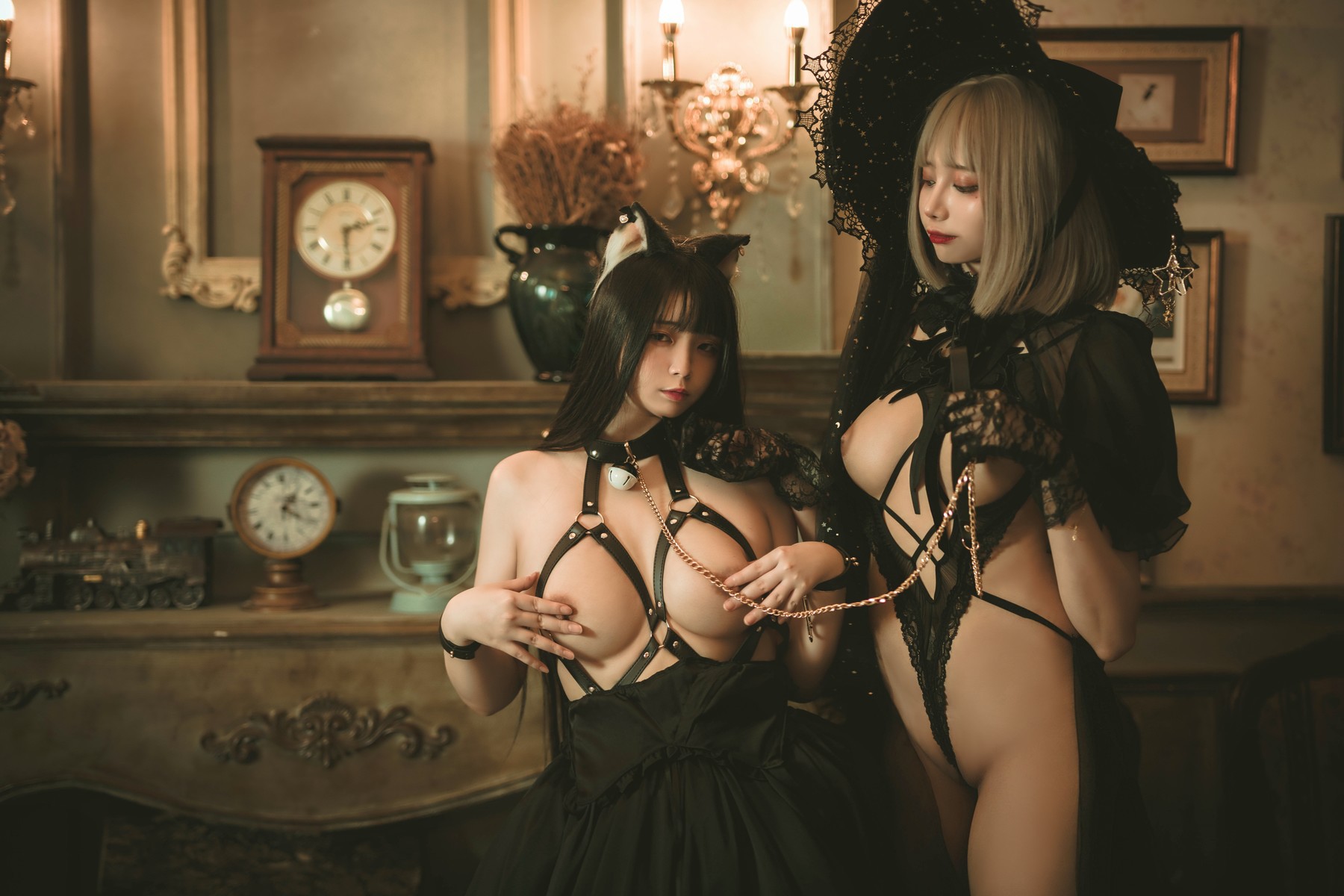 Cosplay 香草喵露露 杨枝甘露 灰色花花蕾丝 42