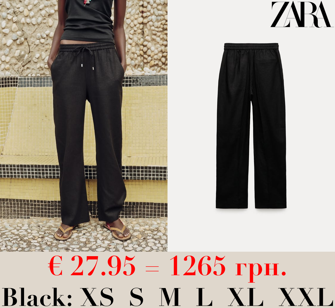 LINEN BLEND STRAIGHT TROUSERS