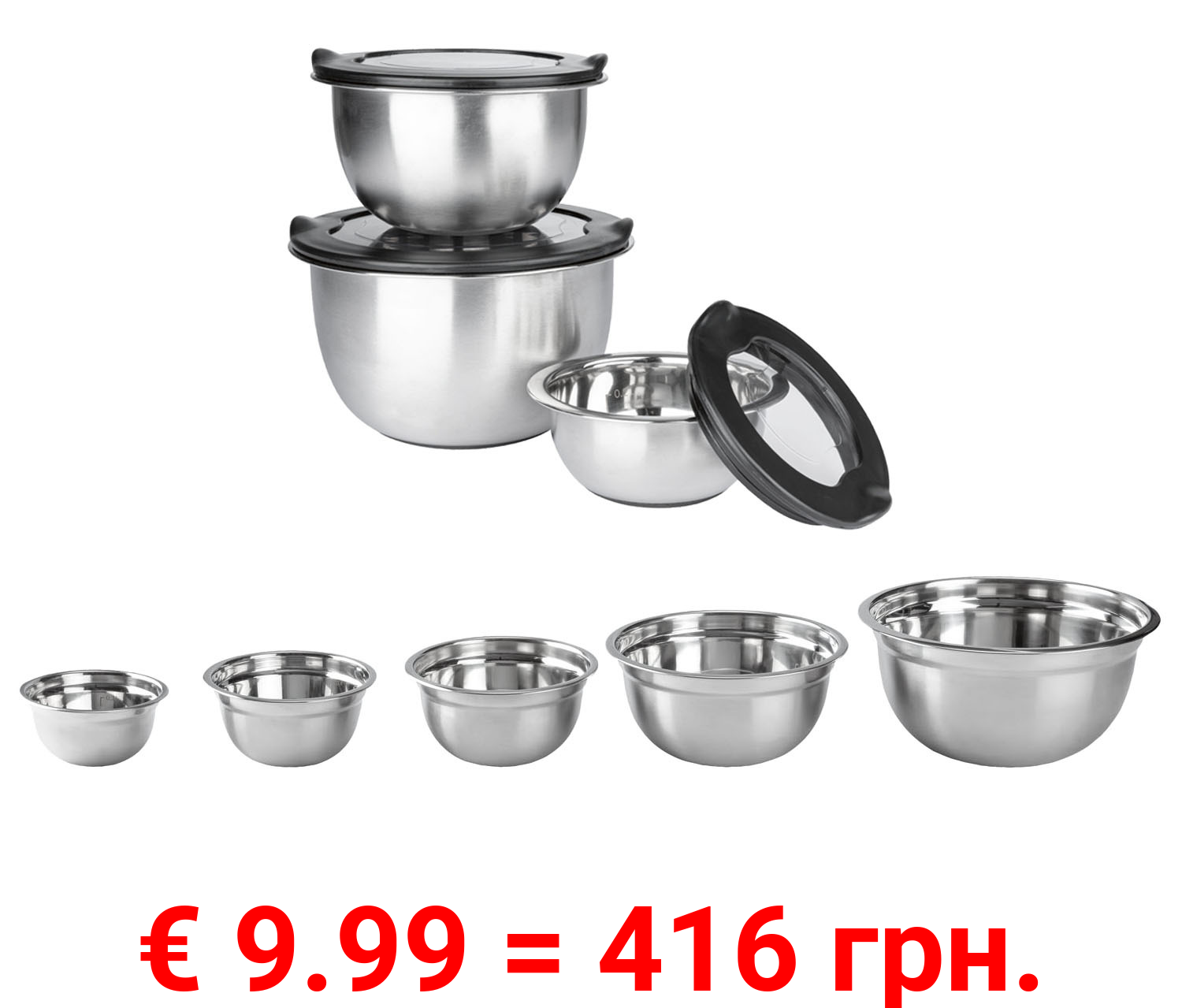 ERNESTO® Edelstahl-Rührschüssel-Set, stapelbar