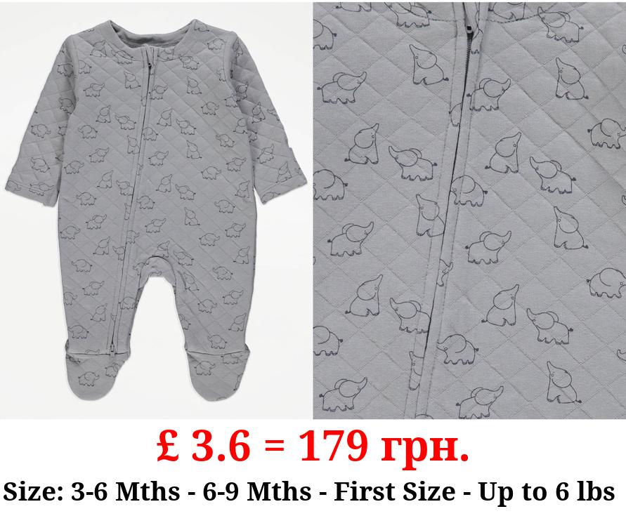 Grey Elephant Quilted Zip Up Sleepsuit
