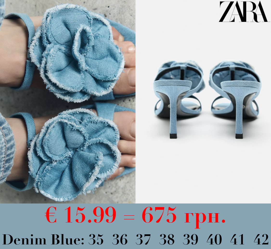 FLOWER DENIM HIGH-HEEL SANDALS