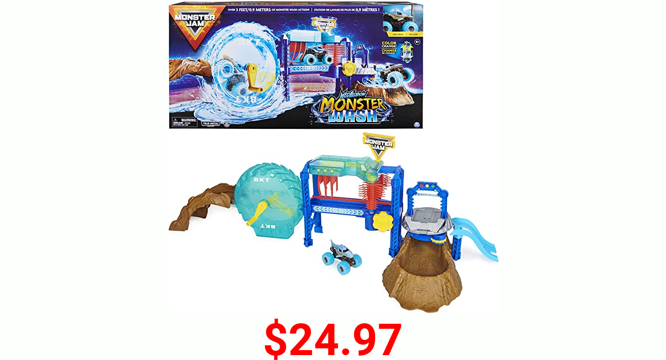 Monster Jam, Megalodon Monster Wash, Includes Color-Changing Megalodon Monster Truck, Interactive Water Play Kids Toys for Aged 3 and Up